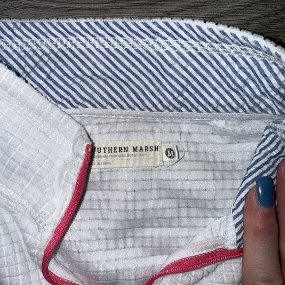 Southern Marsh Womens M Dune Grid Fleece Fieldtec White pink grid half zip - Picture 3 of 7